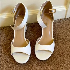 Strappy White Block Heels